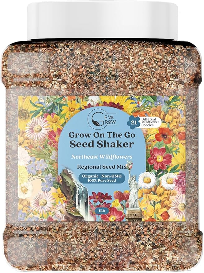 Regional Wildflower - Northeast USA Wildflowers - 100% Pure Seed - Organic, Non-GMO - 21 Wildflower Variety Seeds of Annual & Perennial, 1 LB Tub
