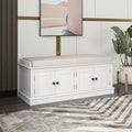 Storage Bench with 4 Doors and Adjustable Shelves, Shoe Bench with Removable Cushion for Living Room, Entryway 42.7" L x 16" W x 17.4" H (White)