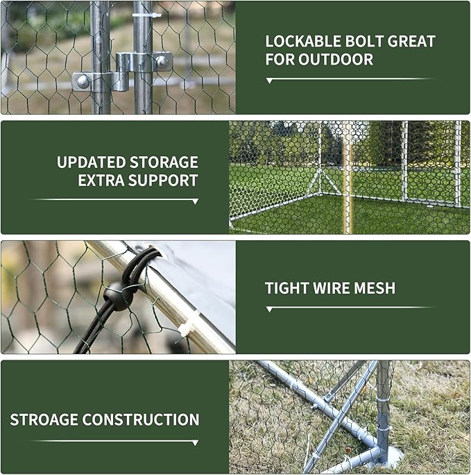 4ever2buy Large Metal Chicken Coop with Run Walk-in Poultry Cage Chicken Runs House Pen Cage Dome Roofed Chicken Coops with Anti-Ultraviolet Cover for Outdoor Yard Farm Use 9.5'W x 12.9'L x 6.3'H