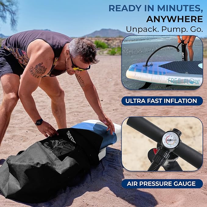 SereneLife Inflatable Stand Up Paddle Board with Premium SUP Accessories – Wide Stable Design with Non-Slip EVA Deck Pad for Adults and Youth of All Skill Levels, 350 lbs Capacity