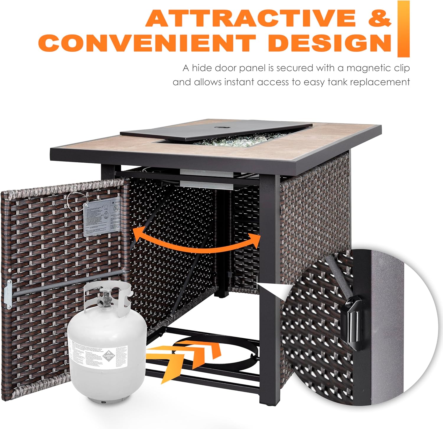Nuu Garden 43" Propane Fire Pit Table, CSA Certified 50,000 BTU Outdoor Patio Propane Fire Pit Table with Fire Pit Wind Guard, Removable Lid, Ceramic Tabletop, Water-Proof Oxford Cover, Dark Brown