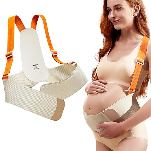 Upgranded Pregnancy Belly Band, Belly Support Belt for Pregnant Women with Adjustable Straps, Back Support, Waist Support Belt for Pregnancy (Orange, Medium)