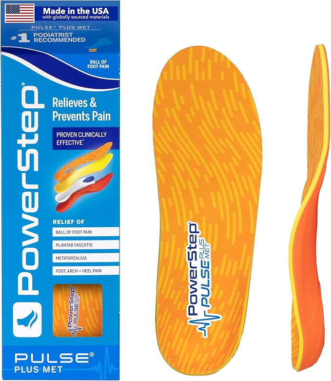 PowerStep Pulse Plus Met - Ball of Foot Pain Relief Shoe Insoles - Running Shoe Orthotics for Metatarsal Foot Pain, and Morton's Neuroma Relief - Made in The USA (M 7-7.5, F 9-9.5)