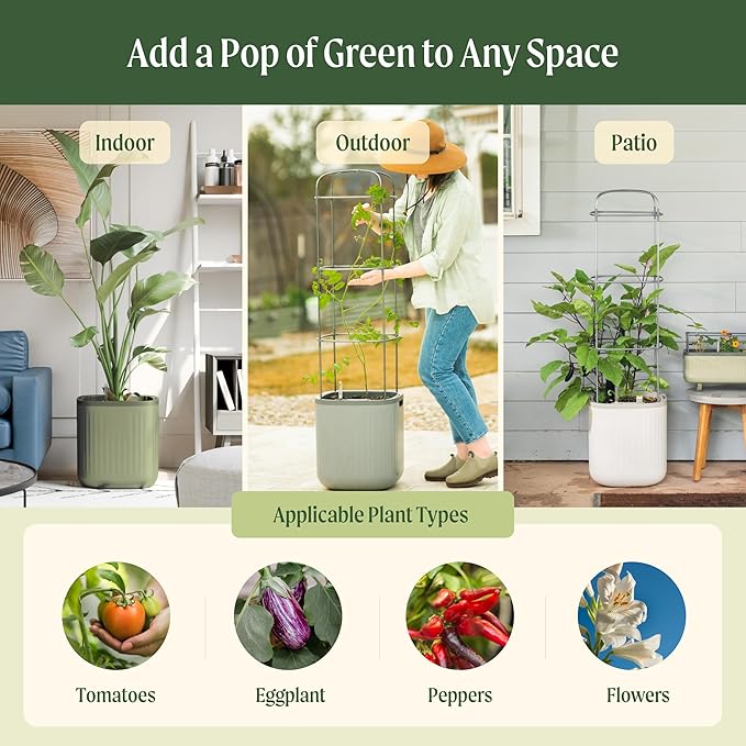 Vego garden Self Watering Pots Home Planters with Water Gauge for Effortless Indoor Plants Sage Green
