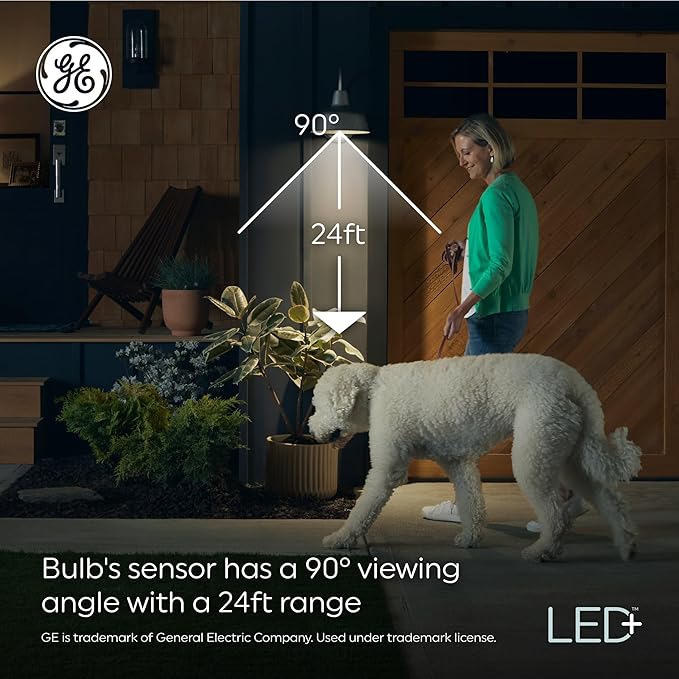 GE LED+ Motion Sensor LED Light Bulbs, 12W, Outdoor Security Lights, A21, Warm White (2 Pack)
