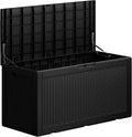 100GAL Black Wicker - Textured Outdoor Deck Box with Lockable – Waterproof, SGS - Verified UV Resistance, Stylish Storage for Patio Furniture & Outdoor Toys, Quick Assembly