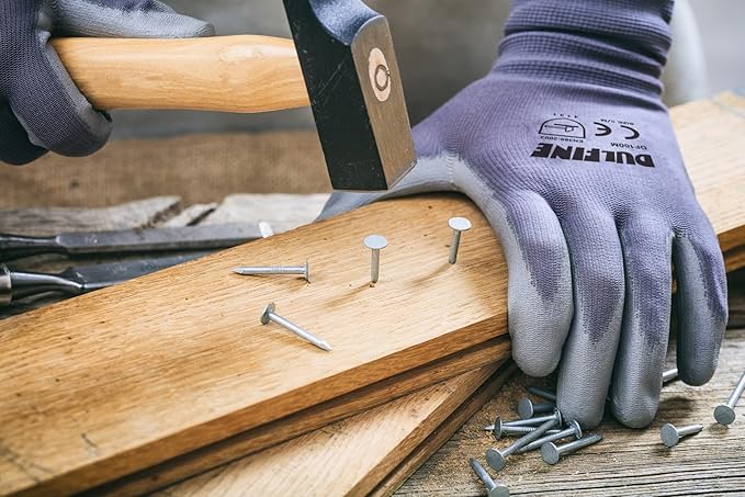 DULFINE Safety Work Gloves PU Coated-12 Pairs,Grey Seamless Knit Glove with Polyurethane Coated Smooth Grip on Palm & Fingers, for Men and Women, Ideal for General Duty Work (Small)