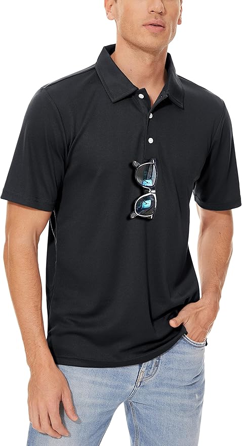 MAGCOMSEN Men's Polo Shirts 3 Buttons Casual Work T Shirts Quick Dry Short Sleeve Golf Shirt Pique Jersey Outdoor Performance