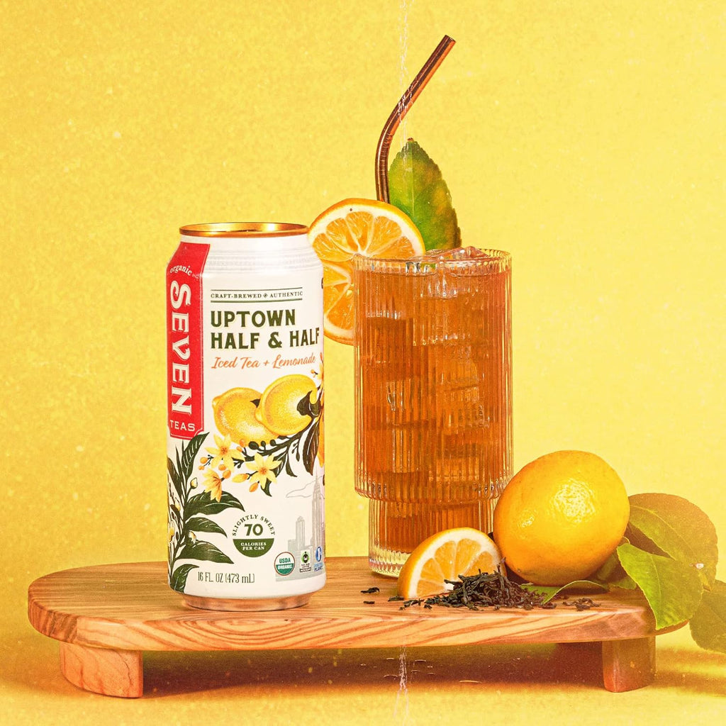 Seven Teas Organic Half & Half Lemon Tea, Case of 12, 16 Fl Oz Cans