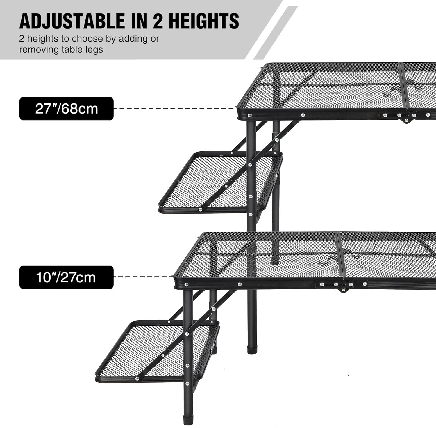 RedSwing Folding Grill Table with Extension Space, Adjustable Height Portable Large Stand Camp Table for Outdoor Indoor Camping Picnic BBQ, Black with Side Panels