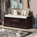 Storage Bench with 2 Drawers and 2 Cabinets, Pine Wood Pine Wood Shoe Bench with Removable Cushion for Living Room, Entryway 42.5" L x 15.9" W x 17.5" H (Espresso)