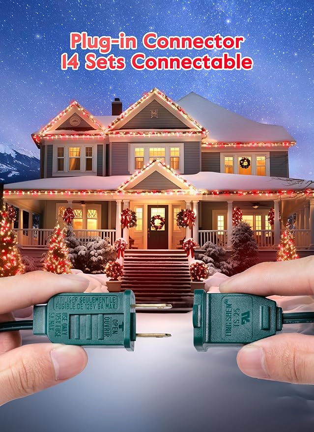 Vintage C9 LED Christmas Lights Outdoor, 50 Feet C9 String Lights with 50 Shatterproof Matte Bulbs, Connectable Waterproof Lights for Holiday Party Roofline Backyard Garden Patio, R & Warm White