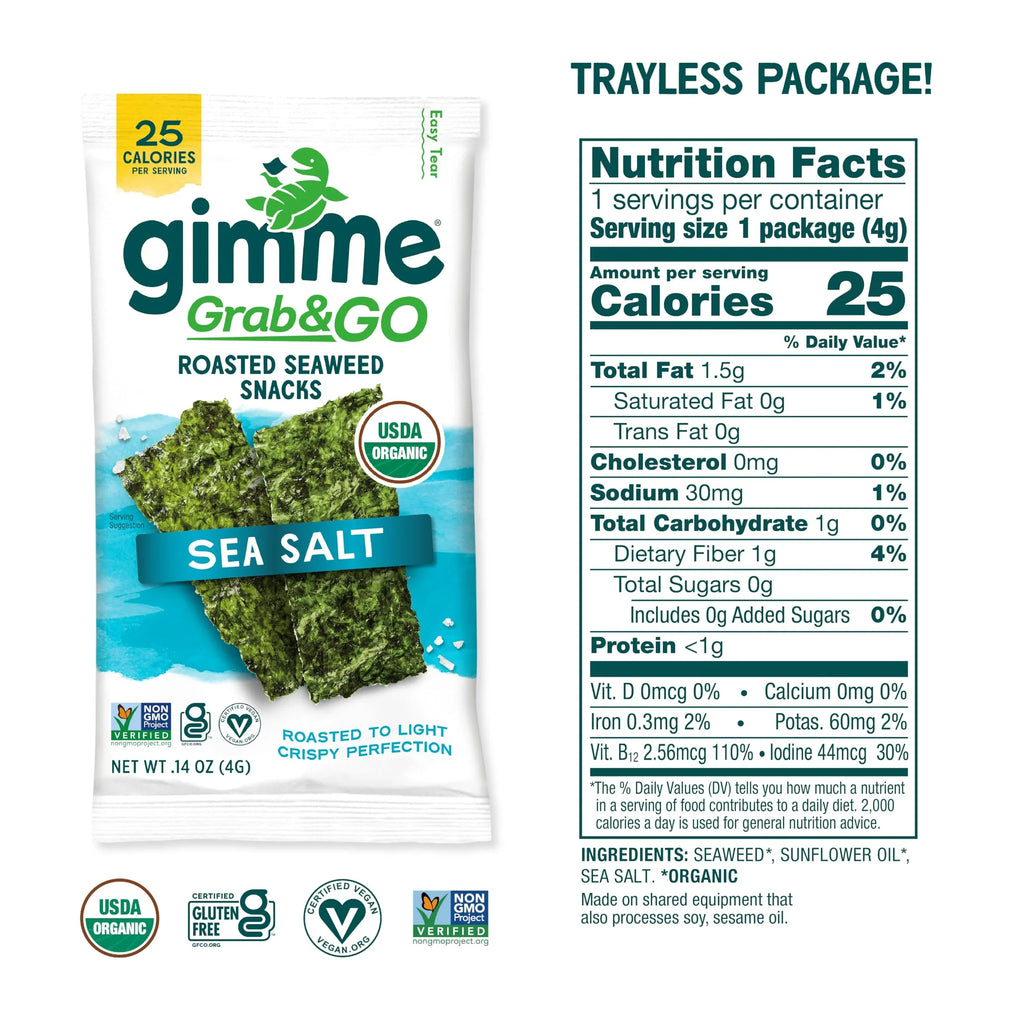 Gimme Organic Roasted Seaweed Snacks, Original Sea Salt, 0.14 oz, 5-Pack, Case of 6