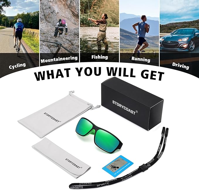 STORYCOAST Polarized Sports Sunglasses for Men Women Unbreakable Frame Cycling Fishing Driving