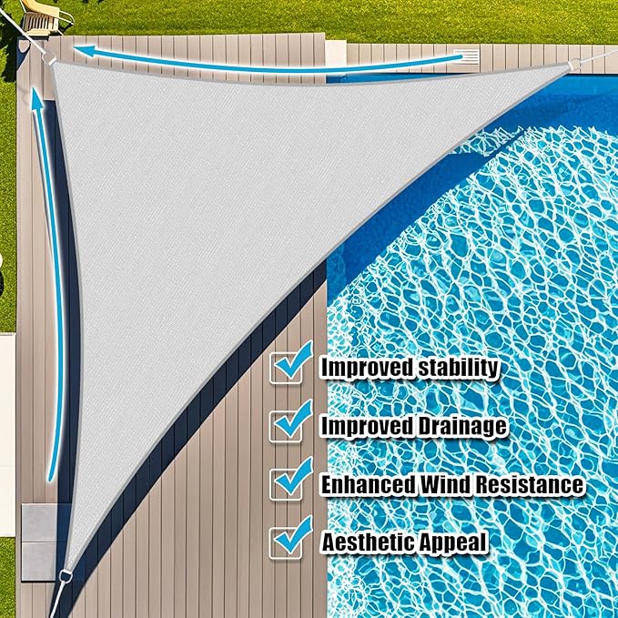 Amagenix Sun Shade Sail 8'X9'X12' Curved Edge Outdoor Shade Canopy Light Grey Breathable 95% UV Block Shade Cloth for Patio Garden Backyard (We Make Custom Size)