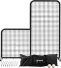 Yes4All Portable L-Screen Baseball 7x7ft with 2 Baseballs, Rubber Wheels - L Screen Baseball for Batting Cage, Protective Pitching Screen Net Double Layers, Carry Bag Included