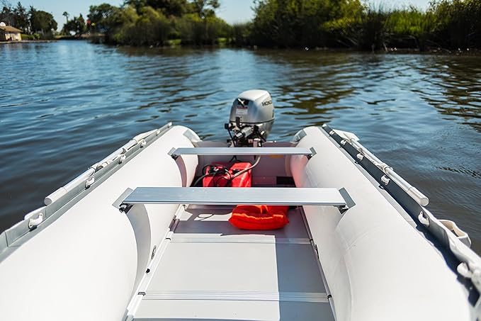 Newport 12ft 6in Catalina Inflatable Dinghy Boat Transom Sport Tender - 6 Person - 20 Horsepower USCG Rated, White/Gray