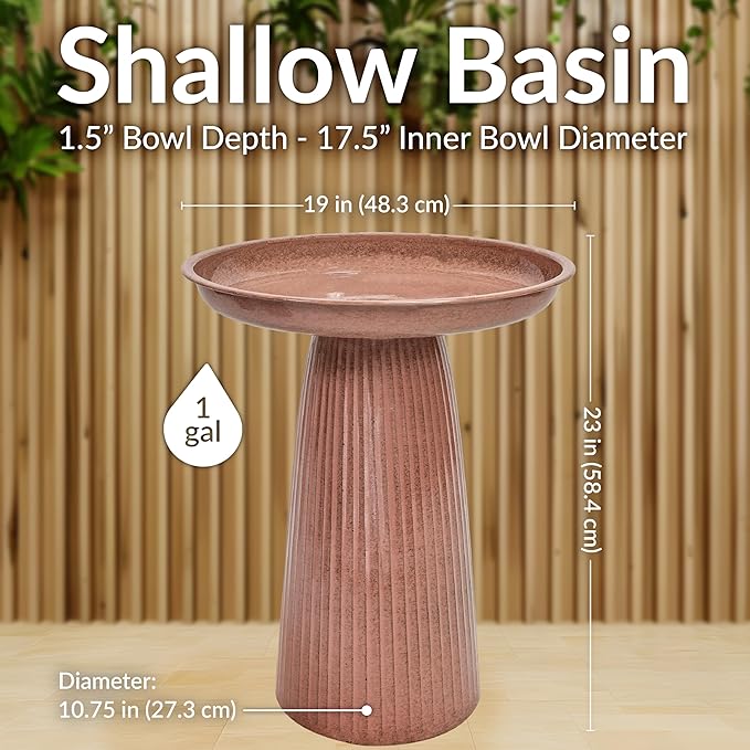 Sunnydaze Gleeful Garden Metal Bird Bath for Outdoors - Large Decorative Iron Birdbath - 23-Inch - Canyon Clay Glaze