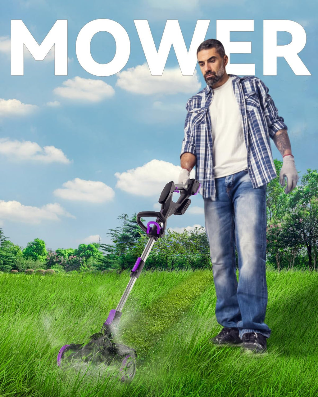 Weed Wacker Cordless, GearBrushless™, 3-in-1 Edger/Mower/Trimmer with Blade, 20V Battery Powered, 60 Min Runtime (with One Battery)