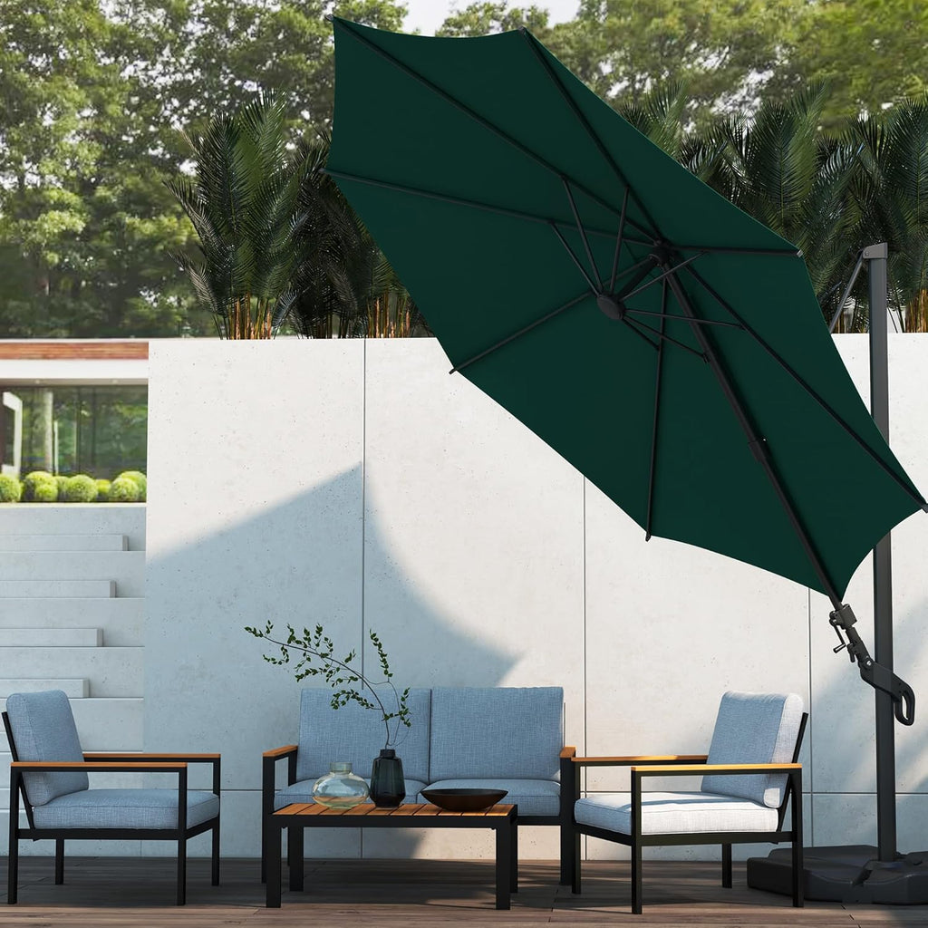 Abba Patio 10FT Vienna Offset Patio Umbrella Outdoor Cantilever Umbrella with 360° Rotation Design and Easy Tilt Adjustment UV 50+ Protection 8 Ribs for Backyard Garden Deck Pool Patio, Dark Green