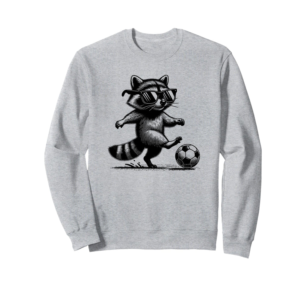Raccoon Playing Soccer Funny Sports Sweatshirt - Novelty Apparel Men Women