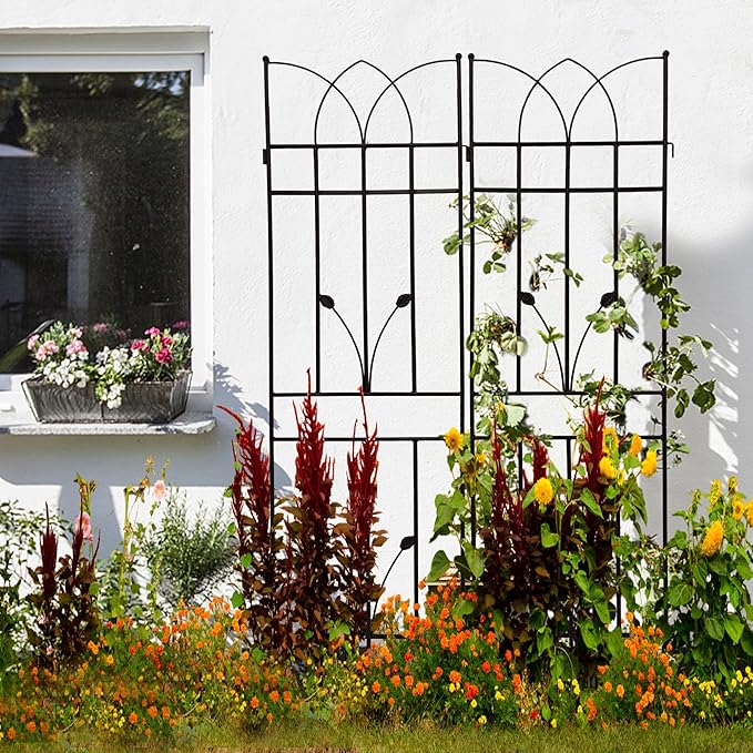 4 Pack Metal Garden Trellis 71" Black Fence Rustproof Garden Trellis for Climbing Plants Support Roses Flower Outdoor Lawn, Black