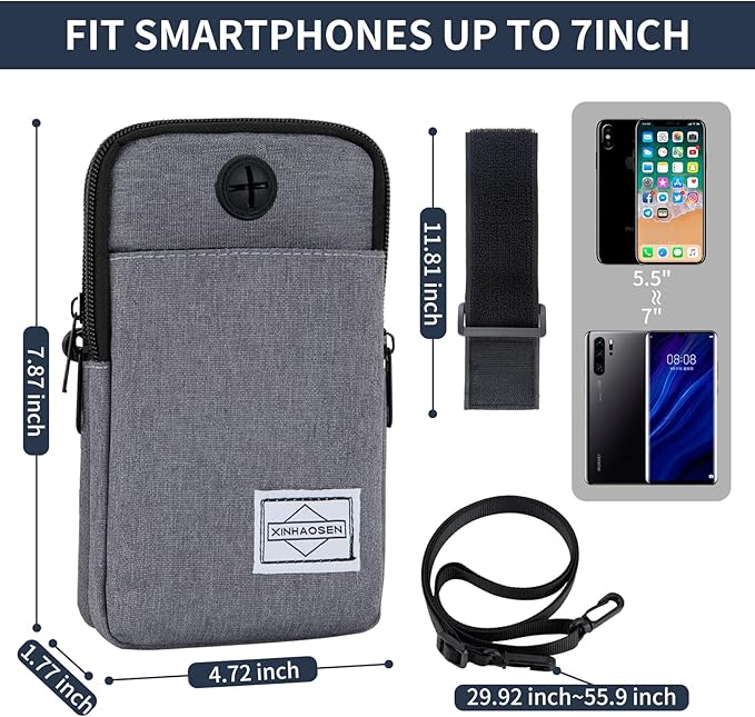 Cell Phone Purse Waist Pack Bag Travel Crossbody Bag Wristband Sport Armband Wallet with Removable Shoulder Strap (Light Grey)