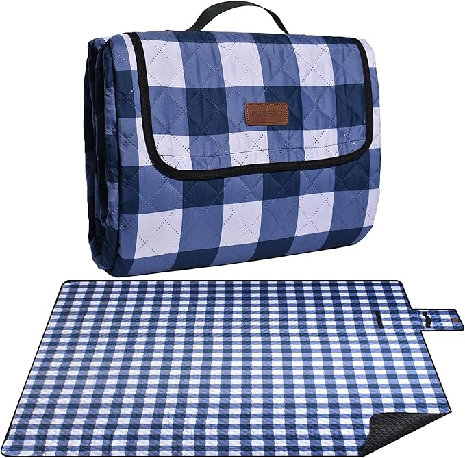 Extra Large Picnic Blanket 80''x 60'' Picnic Mat Waterproof Sand Proof Foldable for Beach, 5-Layer Outdoor Blanket for 6 to 8 Adults,Camping Lawn Hiking Park Music Festival Wedding Mats(Navy Blue)