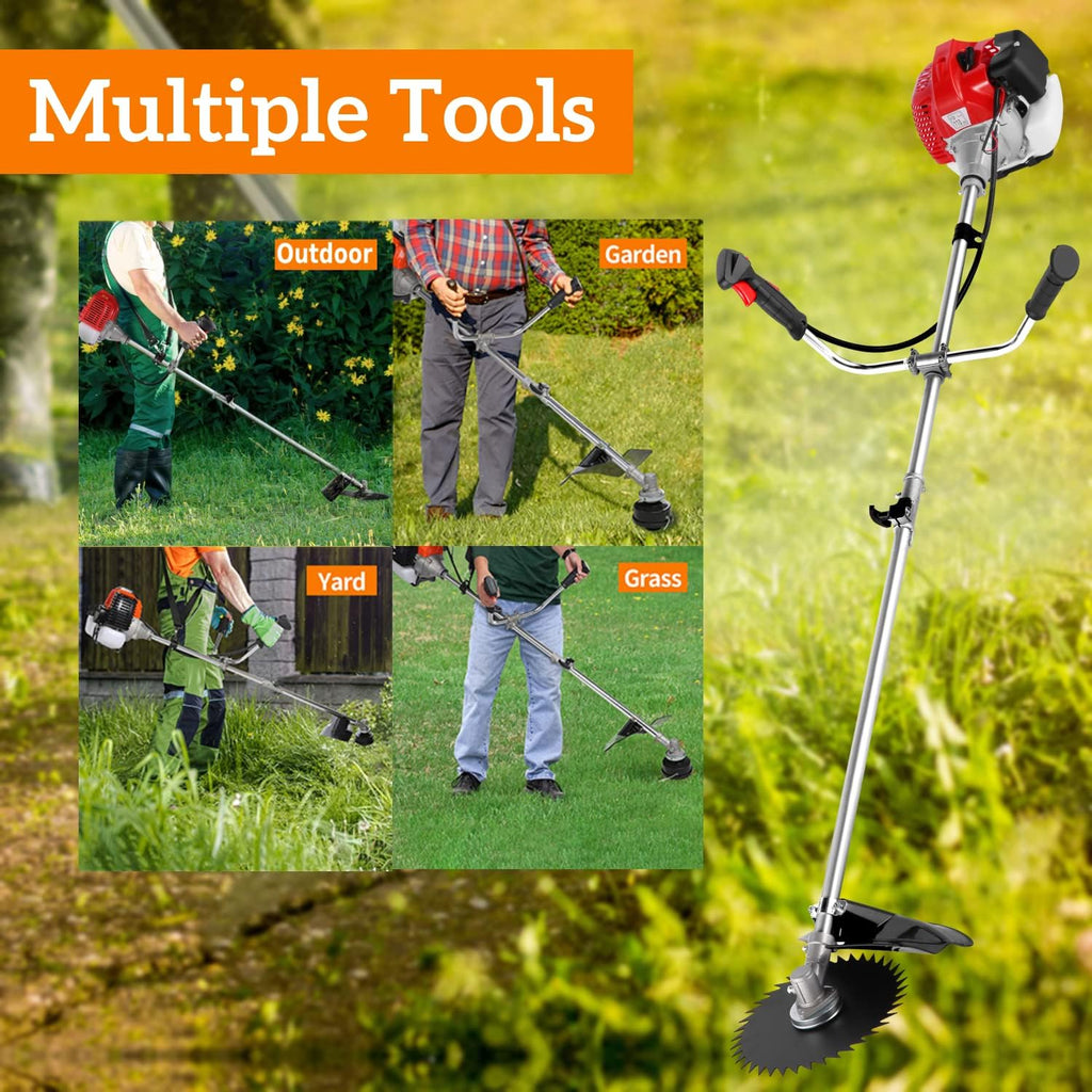 Homdox 58cc 2-Cycle Gas Weed Eater, 4 in 1 Brush Cutter, String Trimmer and Gas Weed Wacker Trimmer for Lawn and Garden Care Trimming, Red