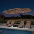 PURPLE LEAF 14ft Patio Umbrella with Solar Lights Outdoor Double-Side Market Umbrella with Base Included Rectangle Table Umbrella for Pool Garden Backyard, Taupe