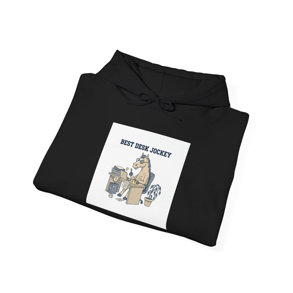 Work Horse Jockey Hoodie | corporate burnout parody, office horse design