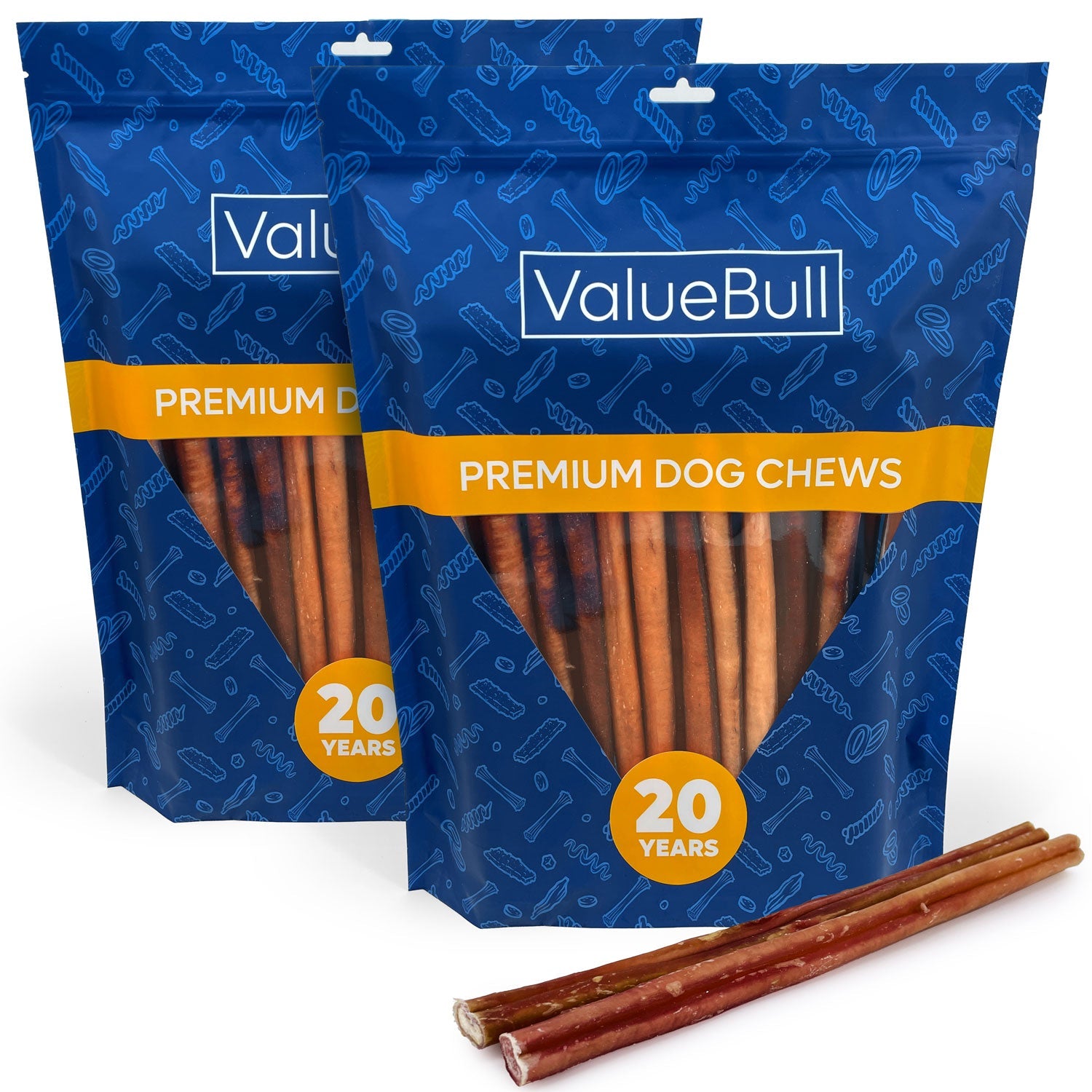ValueBull Bully Sticks for Large Dogs, Thick 12 Inch, 50 Count
