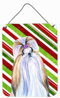 Shih Tzu Candy Cane Holiday Christmas Wall or Door Hanging Prints Aluminum Metal Sign Kitchen Wall Bar Bathroom Plaque Home Decor Front Door Plaque, 12x16, Multicolor