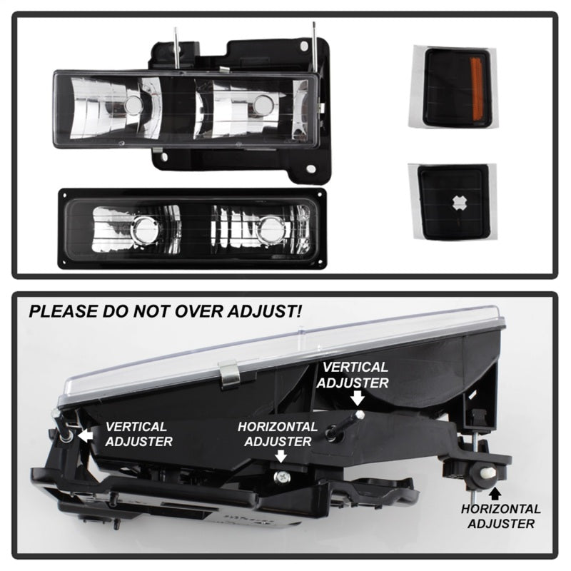 SPYDER Xtune Chevy Suburban 94-98 Headlights w/ Corner & Parking Lights 8pcs Black HD-JH-CCK88-AM-BK-SET 5072221
