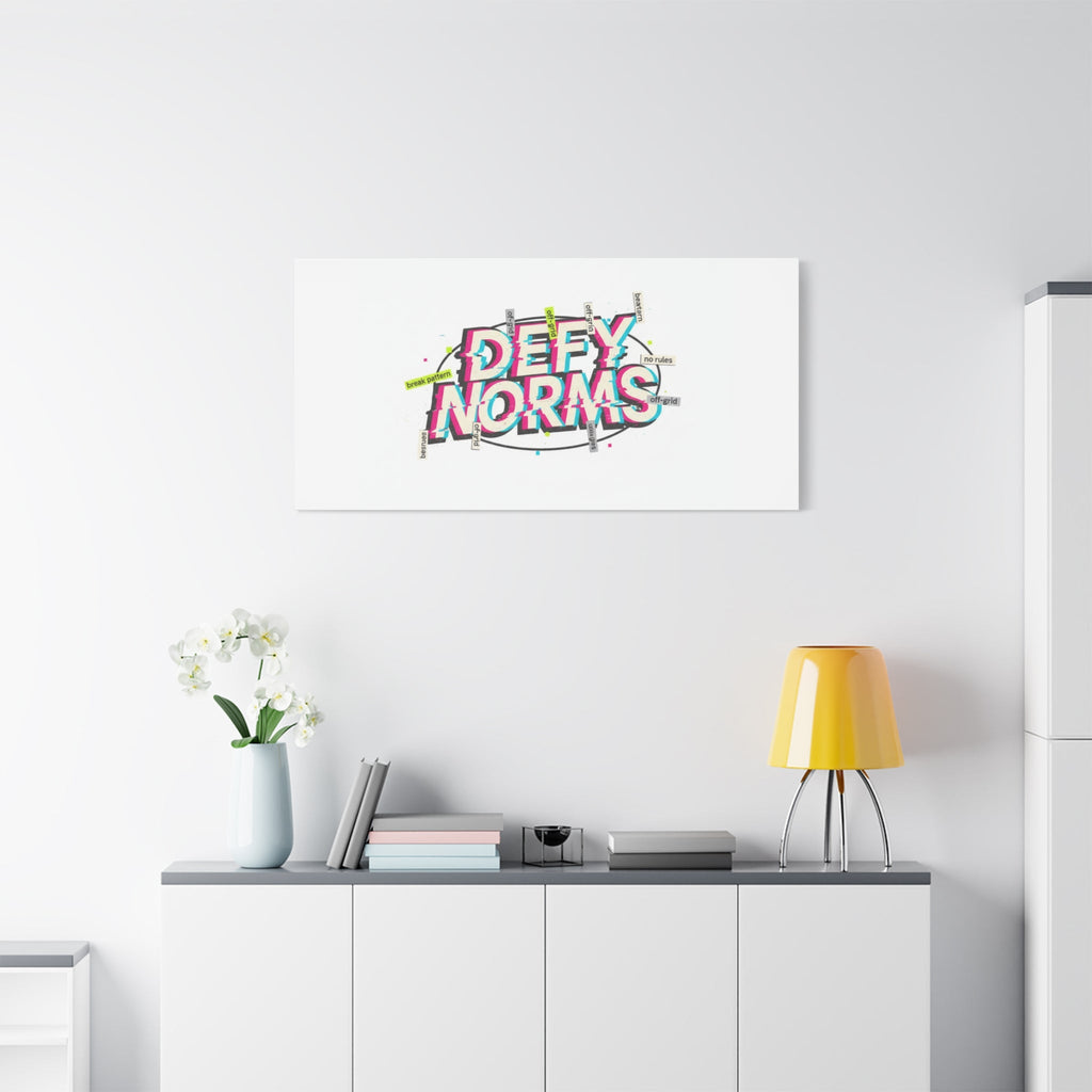 Defy Norms Canvas, Anti-Aesthetic Glitch Typography, Brutalist Poster Style