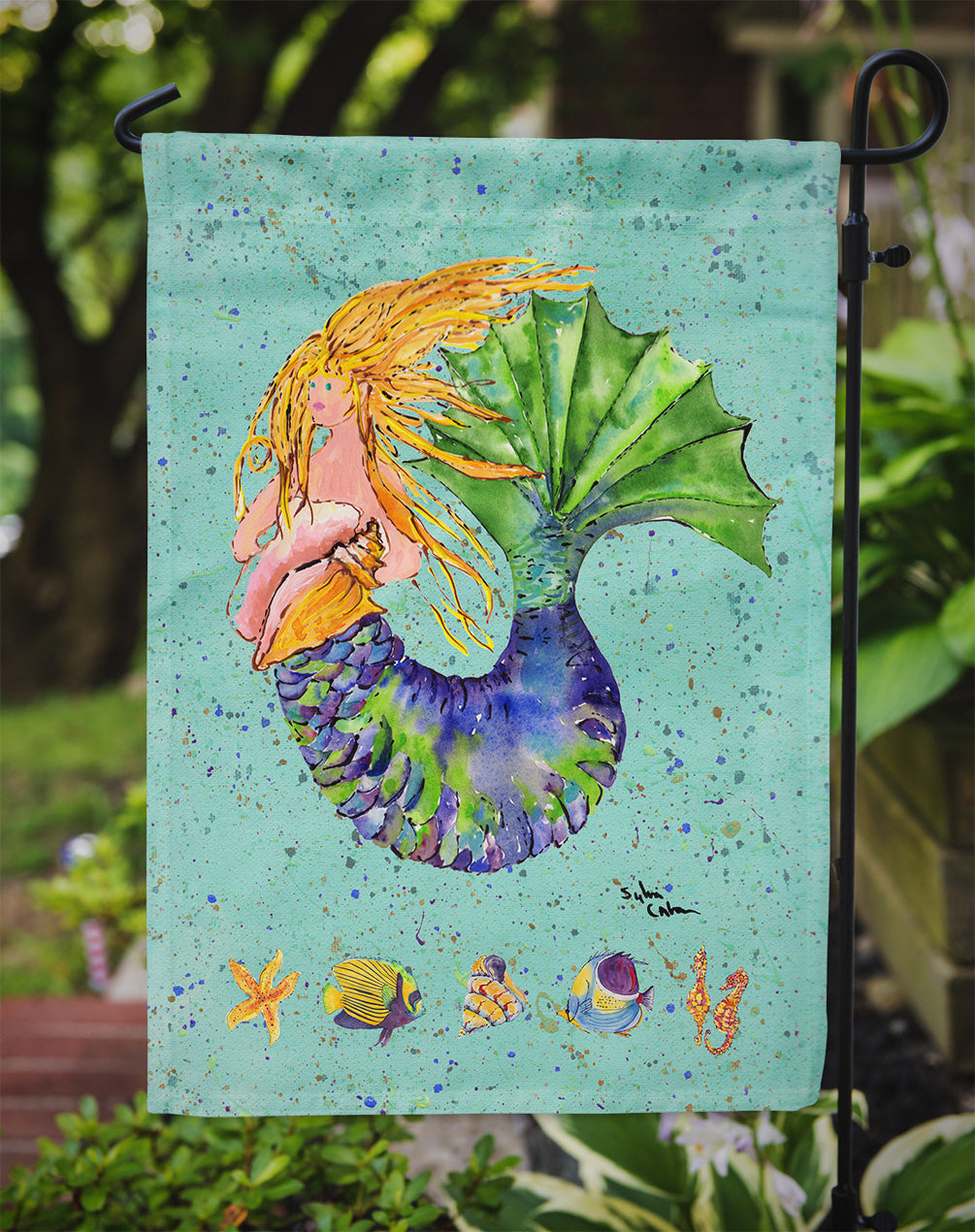 Blonde Mermaid on Teal Garden Flag Mailbox Decorative Yard Banner Outside Patio Artwork for Flower Beds, Garden Size, Multicolor