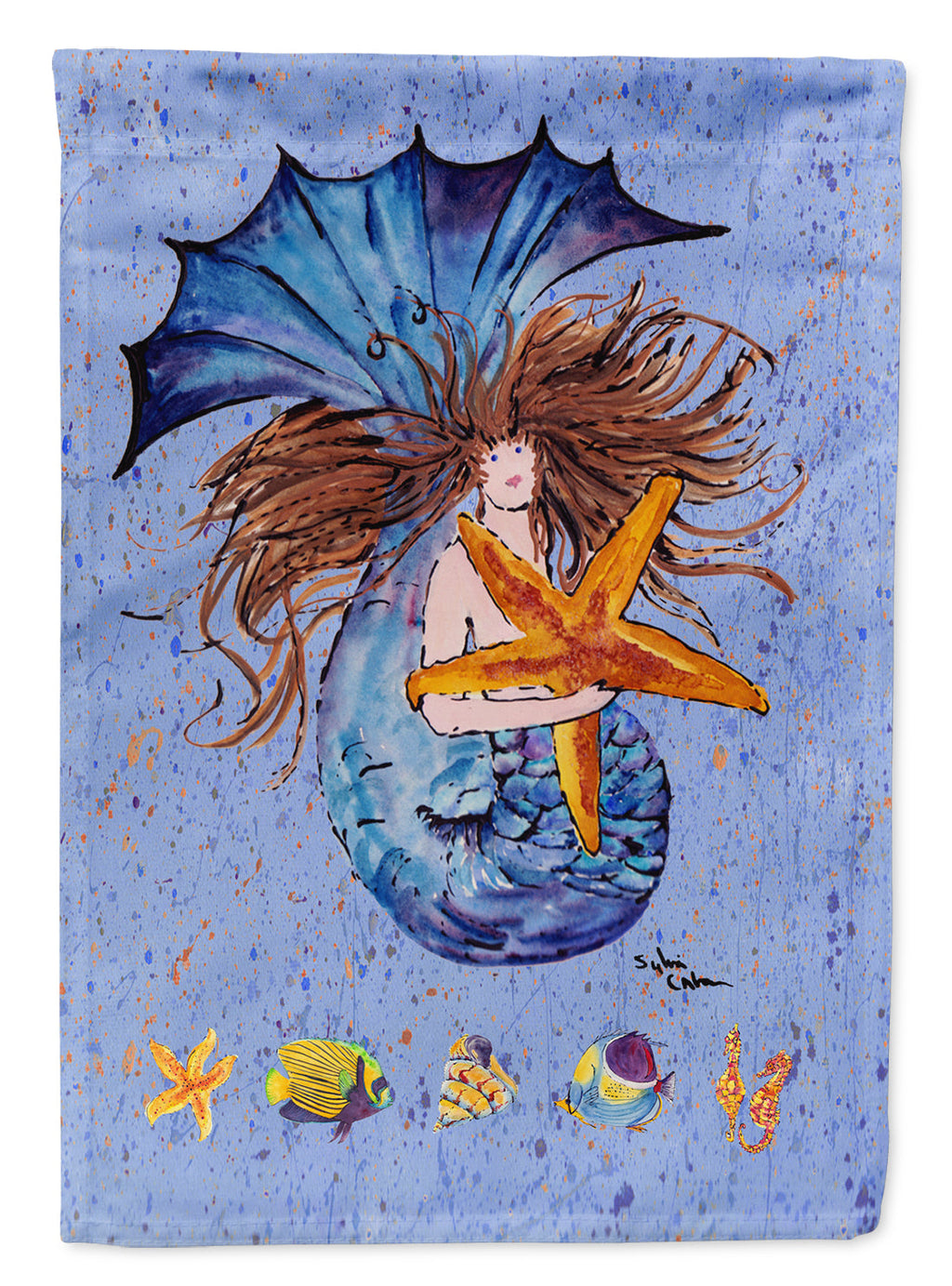 Brown Headed Mermaid on Blue Garden Flag Mailbox Decorative Yard Banner Outside Patio Artwork for Flower Beds, Garden Size, Multicolor