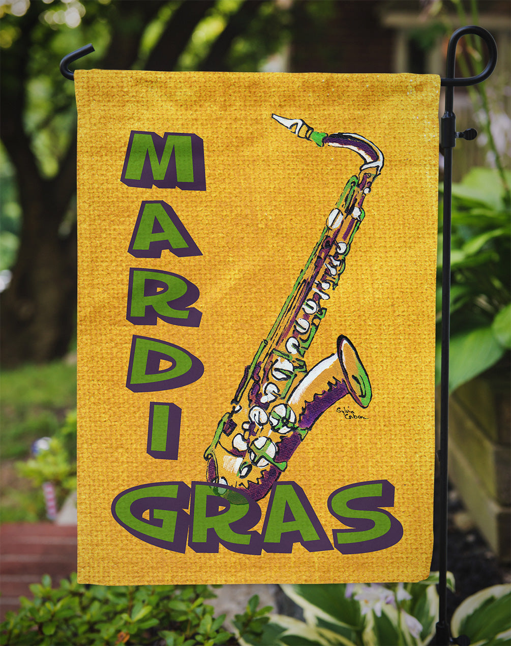 Mardi Gras and Saxaphone Garden Flag Mailbox Decorative Yard Banner Outside Patio Artwork for Flower Beds, Garden Size, Multicolor