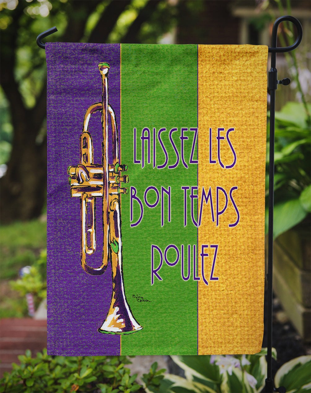 Trumpet Mardi Gras laissez la bonne temps rouler Garden Flag Mailbox Decorative Yard Banner Outside Patio Artwork for Flower Beds, Garden Size, Multicolor