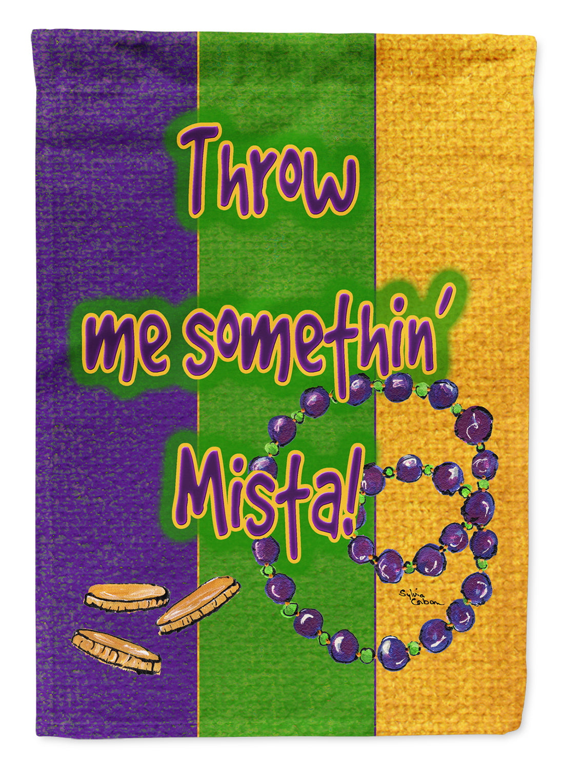 Mardi Gras Throw me something mister Garden Flag Mailbox Decorative Yard Banner Outside Patio Artwork for Flower Beds, Garden Size, Multicolor