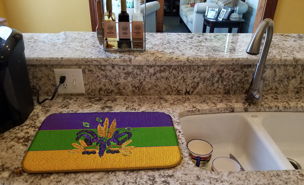 Mardi Gras Mask Dish Drying Mat Absorbent Dish Drying Mat Pad for Kitchen Counter Dish Drainer Mat for Countertop, 14 x 21", Multicolor