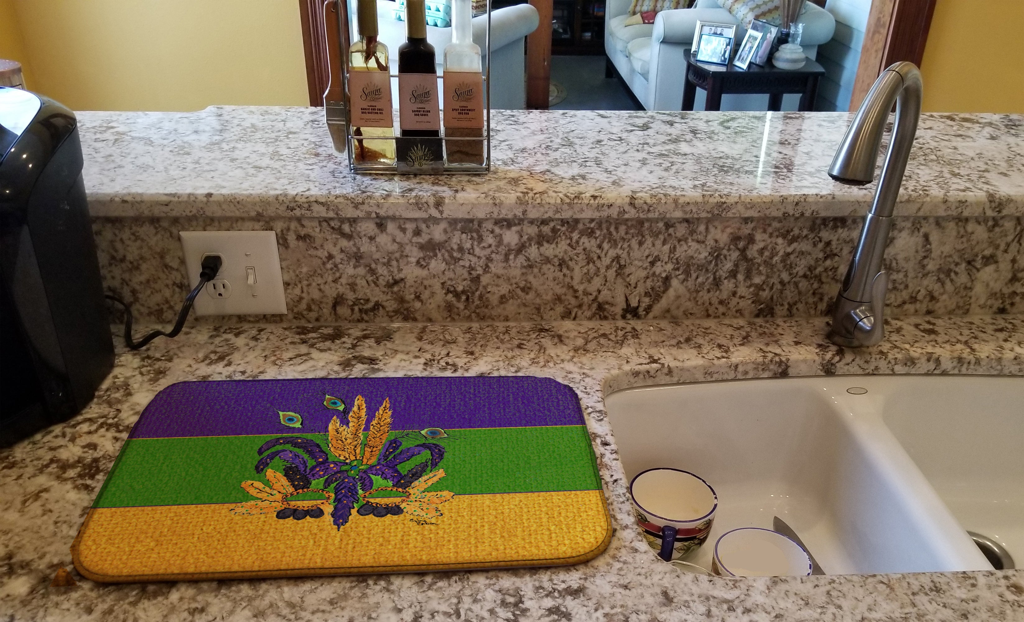 Mardi Gras Mask Dish Drying Mat Absorbent Dish Drying Mat Pad for Kitchen Counter Dish Drainer Mat for Countertop, 14 x 21", Multicolor