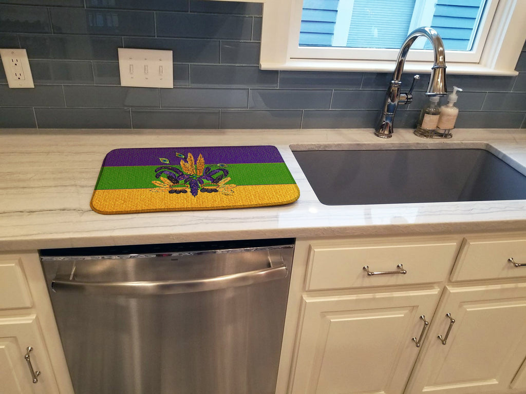 Mardi Gras Mask Dish Drying Mat Absorbent Dish Drying Mat Pad for Kitchen Counter Dish Drainer Mat for Countertop, 14 x 21", Multicolor