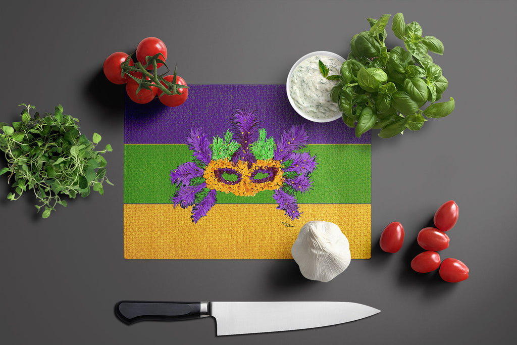 Mardi Gras Cutting Board Tempered Glass Kitchen Cutting Surface, Heat Resistant Chopping, Non-Slip Feet, Food Prep & Serving