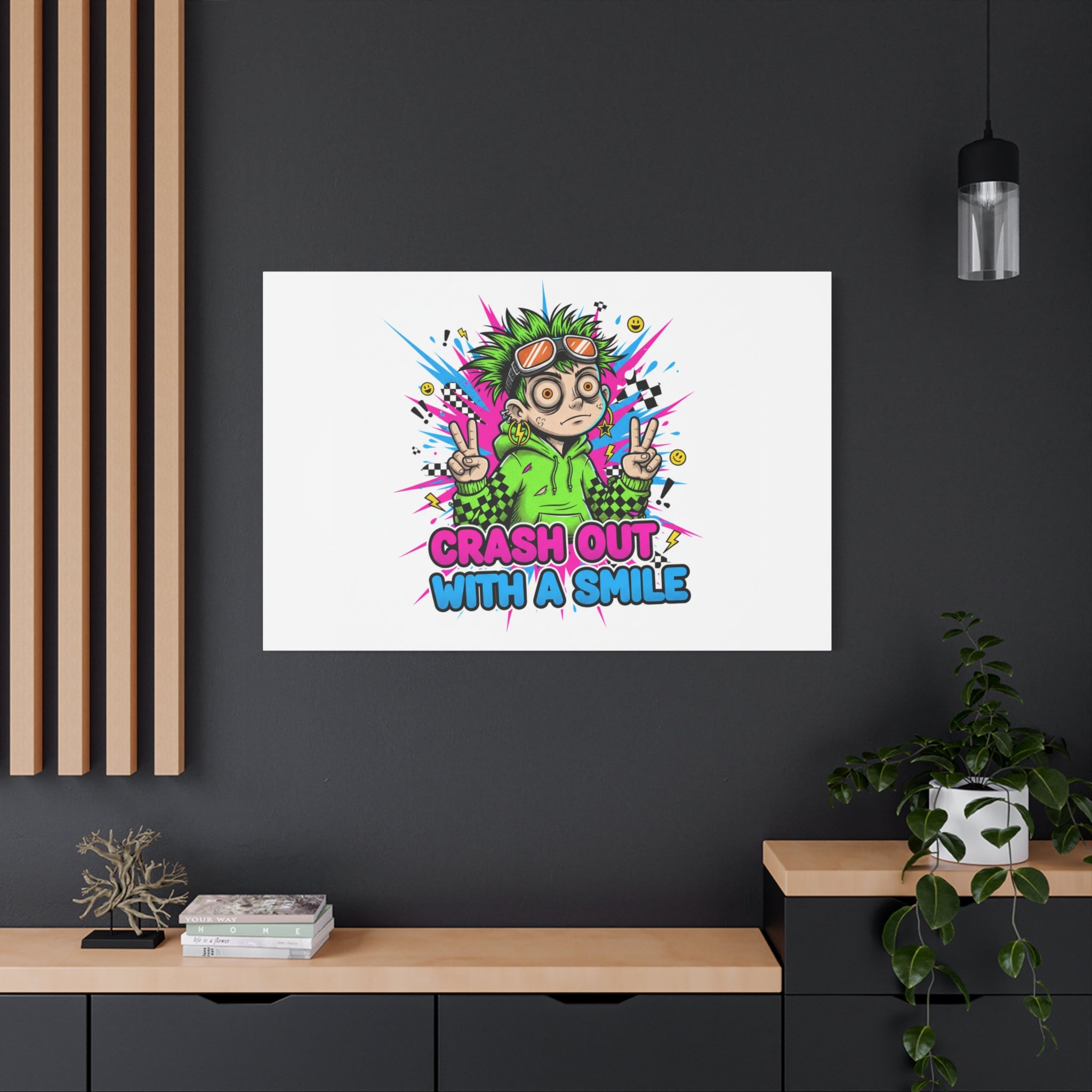 Crash Out With a Smile Canvas Print | Neon Skate Graffiti, Meme Meltdown Art