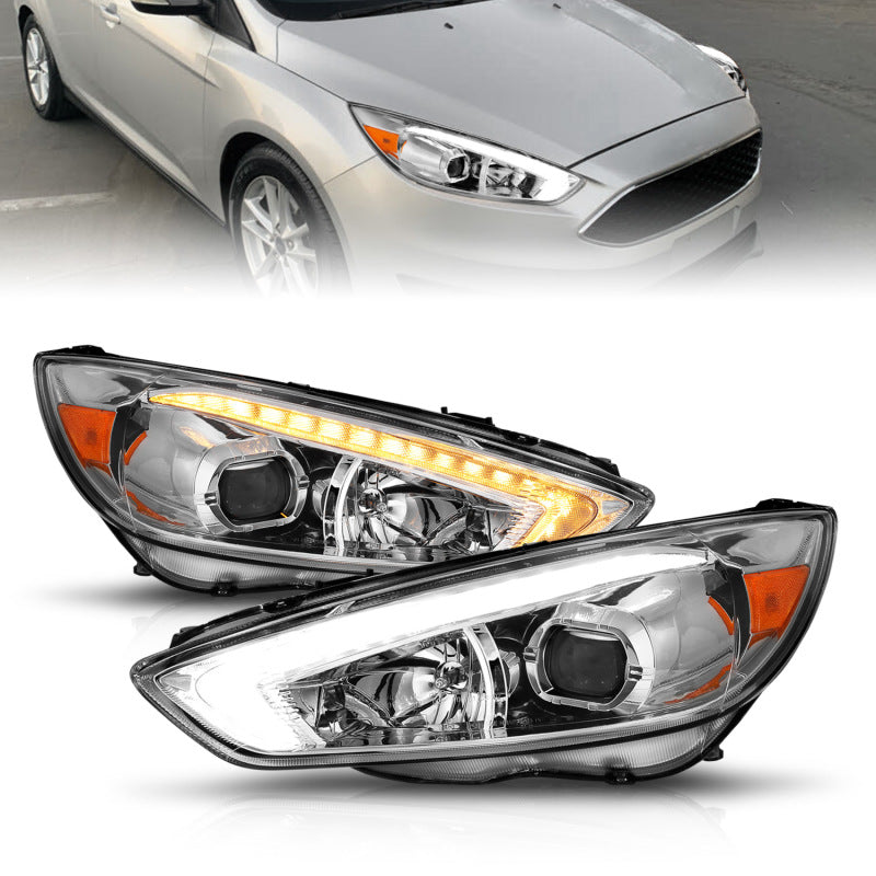 ANZO 15-18 Ford Focus Projector Headlights - w/ Light Bar Switchback Chrome Housing 121565