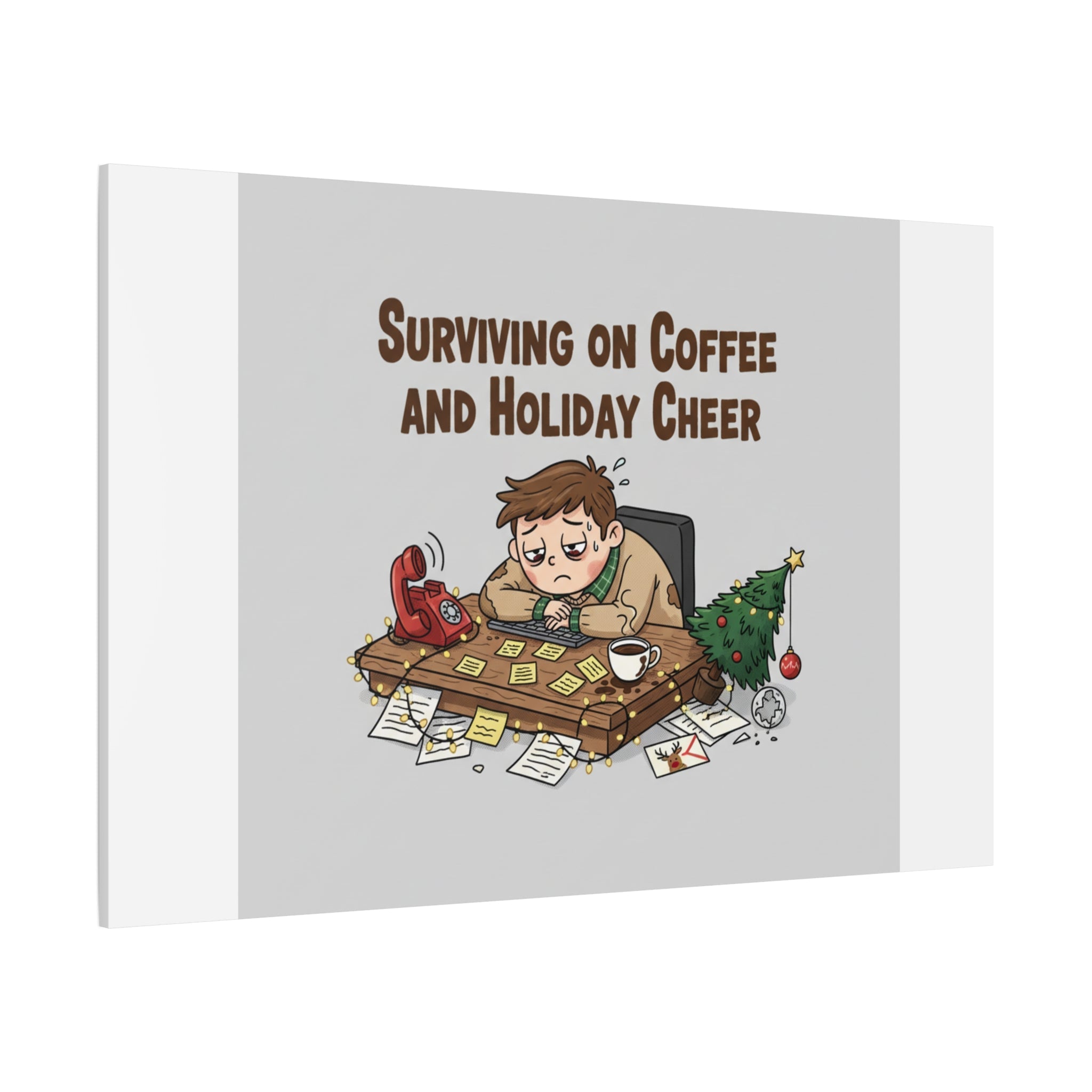 Surviving on Coffee and Holiday Cheer Canvas | Holiday Burnout, Festive But Tired