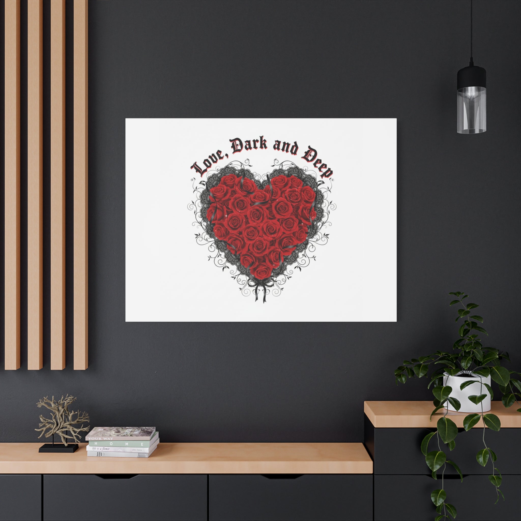 Love Dark and Deep Heart Canvas, Nu Romantic Gothic Romance, 80s Nostalgia