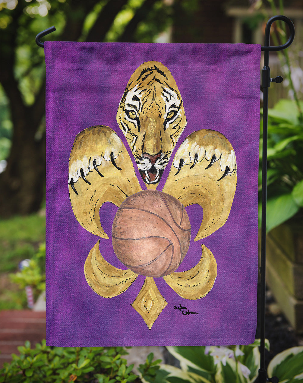 Tiger Fleur de Lis Basketball Garden Flag Mailbox Decorative Yard Banner Outside Patio Artwork for Flower Beds, Garden Size, Multicolor