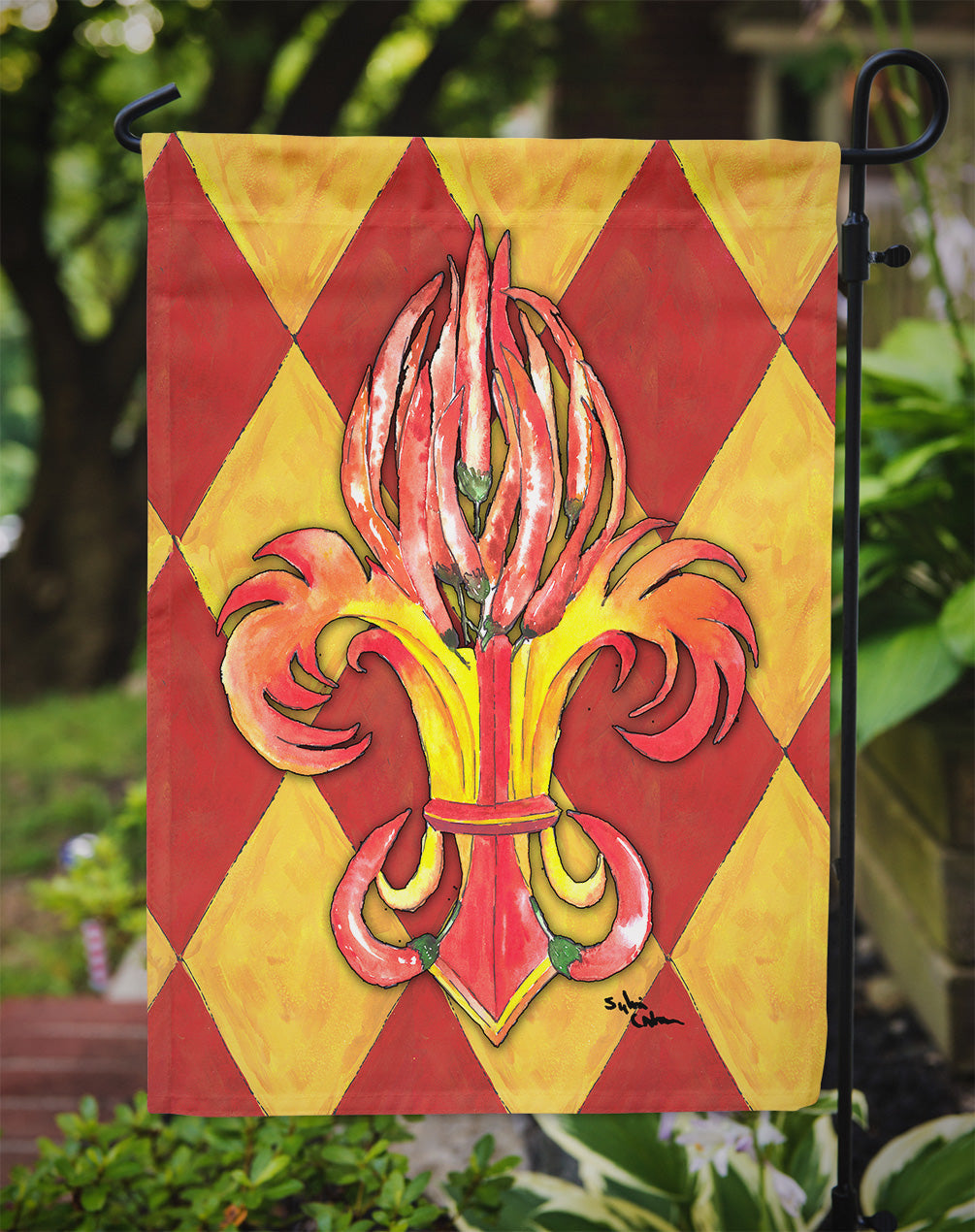 Hot Peppers Fleur de Lis Garden Flag Mailbox Decorative Yard Banner Outside Patio Artwork for Flower Beds, Garden Size, Multicolor